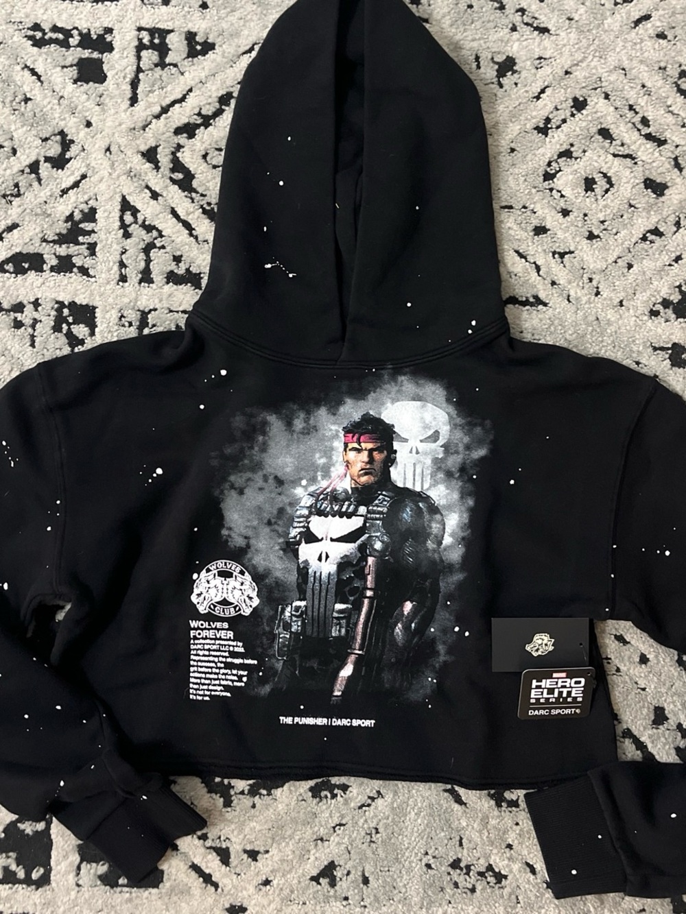 Darc Sport The Punisher Graphic Black Hoodie Cropped Sweatshirt